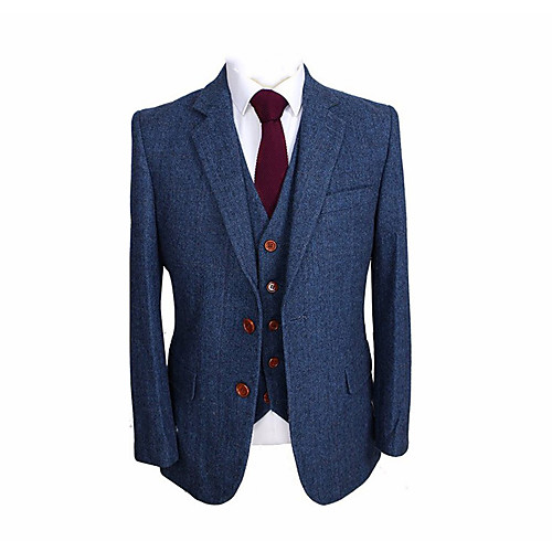 

Blue herringbone wool custom suit