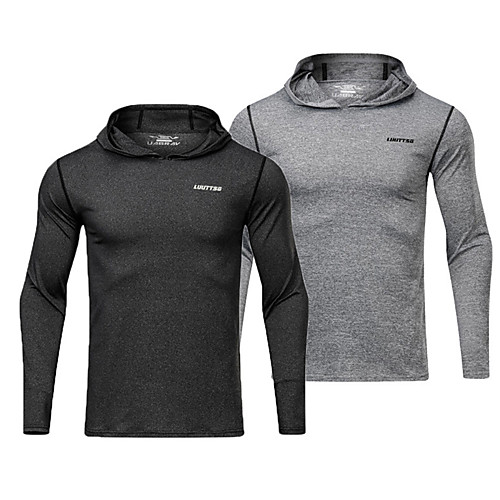 

UABRAV Men's Long Sleeve Hoodie Running Shirt Tee Tshirt Quick Dry Breathable Soft Fitness Gym Workout Running Jogging Sportswear Solid Color Dark Grey Light gray Activewear Stretchy