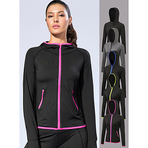 

YUERLIAN Women's Running Jacket Yoga Top Winter Thumbhole Zipper Pocket Fashion Black / Red Black Grey Black / Green Black / Blue Fitness Gym Workout Running Hoodie Long Sleeve Sport Activewear