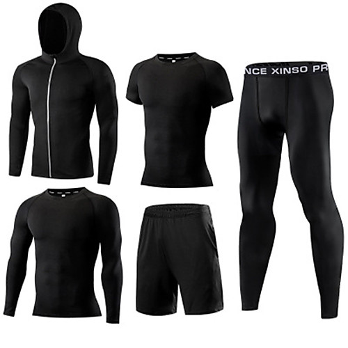 

Men's Activewear Set Workout Outfits Compression Suit Athletic Athleisure 5pcs Elastane Quick Dry Breathable Soft Fitness Gym Workout Basketball Active Training Sportswear Solid Color Normal Hoodie