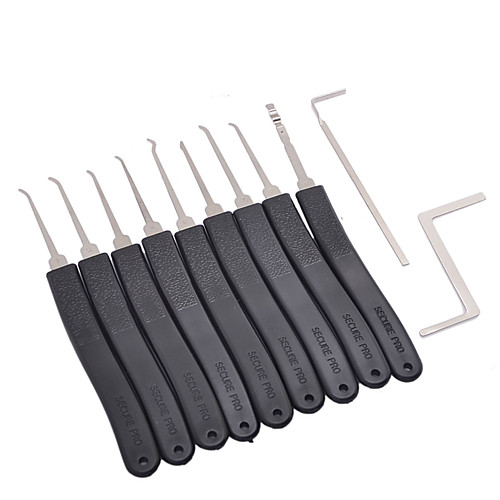 

Stainless Steel Unlocking 9-LOCK Pick 2-TOOL Set - Black