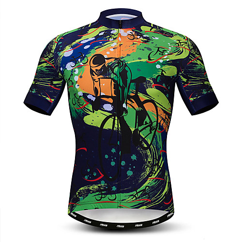 

21Grams Men's Short Sleeve Cycling Jersey Summer Elastane Lycra Polyester Green Novelty Bike Jersey Top Mountain Bike MTB Road Bike Cycling Quick Dry Moisture Wicking Breathable Sports Clothing