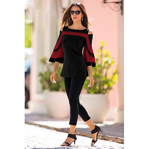 

Women's Striped Patchwork Blouse Date Festival Halter Neck Wine / Black / Blue
