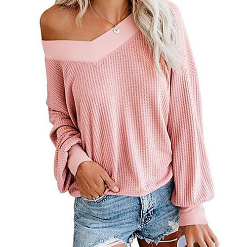 

Women's Solid Colored Long Sleeve Pullover Sweater Jumper, V Neck Black / Wine / White S / M / L