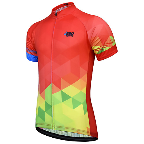 

JESOCYCLING Men's Short Sleeve Cycling Jersey Red Pink Green Plaid / Checkered Gradient Bike Jersey Top Mountain Bike MTB Road Bike Cycling Breathable Quick Dry Back Pocket Sports Clothing Apparel