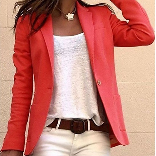 

Women's Blazer Notch Lapel Polyester Black / White / Blushing Pink
