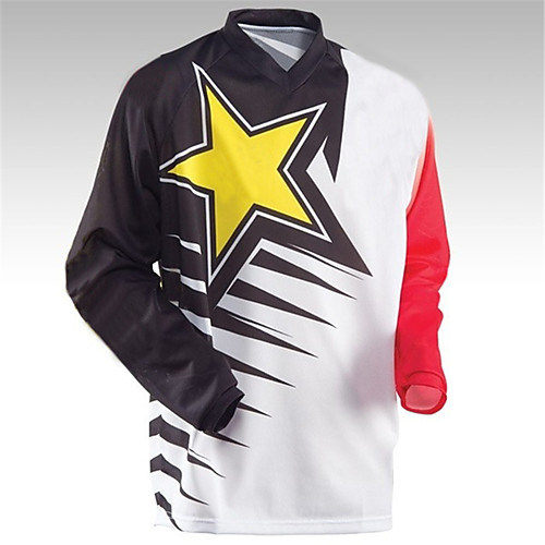 

21Grams Men's Long Sleeve Cycling Jersey Downhill Jersey Dirt Bike Jersey Winter Spandex Polyester BlackWhite Stars Bike Jersey Top Mountain Bike MTB Road Bike Cycling Thermal Warm UV Resistant