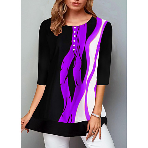 

Women's Color Block T-shirt Daily Blue / Purple / Red / Yellow