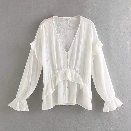 

Women's Blouse Solid Colored Long Sleeve Daily Tops Basic White