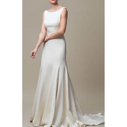 

Mermaid / Trumpet Wedding Dresses Jewel Neck Court Train Stretch Satin Regular Straps Elegant with Draping 2021