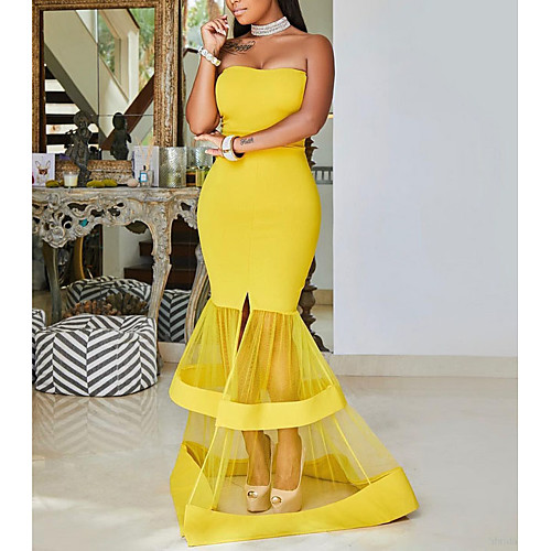 

Mermaid / Trumpet Sexy Party Wear Formal Evening Dress Strapless Sleeveless Floor Length Tulle Jersey with Split Tier 2021