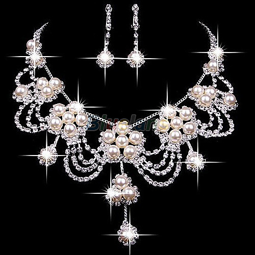 

Women's Clear Ivory Pearl Hoop Earrings Necklace Geometrical Flower Shape Classic Baroque Earrings Jewelry Silver For Wedding Party 1 set
