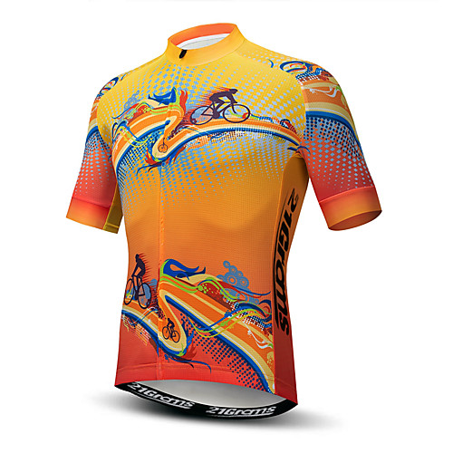 

21Grams Men's Short Sleeve Cycling Jersey Summer Elastane Lycra Polyester Orange Novelty Bike Jersey Top Mountain Bike MTB Road Bike Cycling Quick Dry Moisture Wicking Breathable Sports Clothing