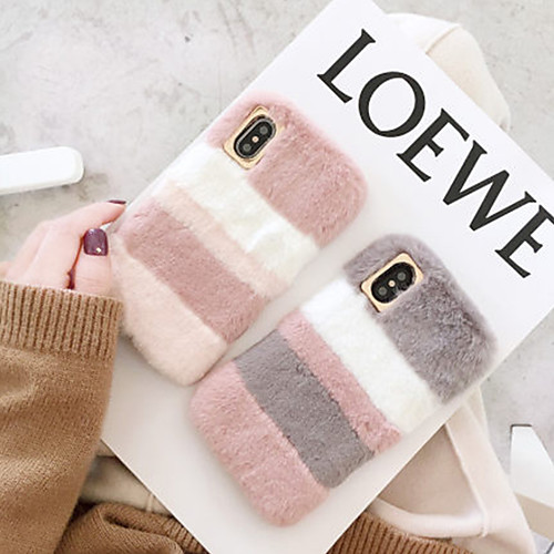 

Case for iPhone 11Pro Max Mobile Phone Case Autumn And Winter New Stitching Color Plush XS Max Small Fresh Female Plush 6/7 / 8Plus Silicone Mobile Phone Protective Shell
