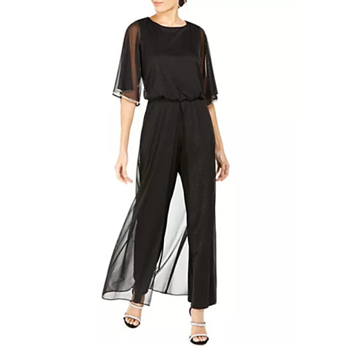 

Pantsuit / Jumpsuit Mother of the Bride Dress Jumpsuits Jewel Neck Ankle Length Chiffon Half Sleeve with Ruching 2021