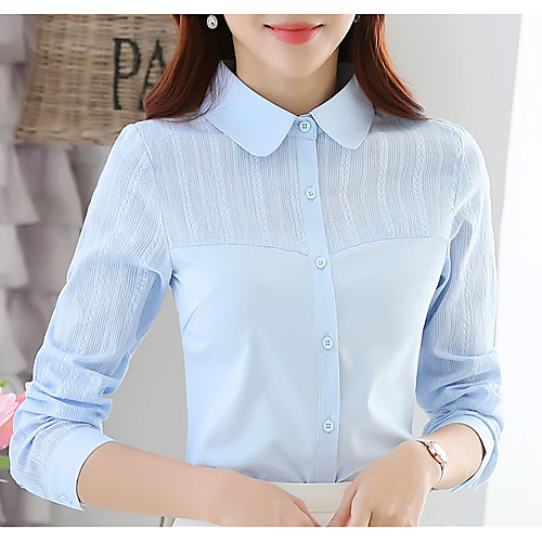 

Women's Shirt Solid Colored Lace Long Sleeve Daily Tops Light Blue