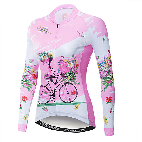 

21Grams Floral Botanical Women's Long Sleeve Cycling Jersey - Pink Bike Jersey Top UV Resistant Quick Dry Moisture Wicking Sports Winter Elastane Terylene Polyester Taffeta Mountain Bike MTB Road