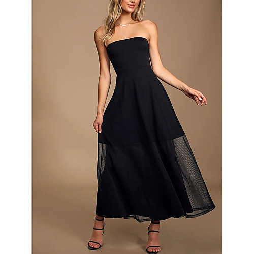 

A-Line Empire Cocktail Party Prom Dress Strapless Sleeveless Ankle Length Satin Tulle with Pleats 2021