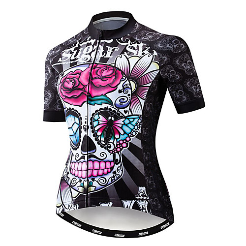 

21Grams Sugar Skull Women's Short Sleeve Cycling Jersey - Fuchsia Bike Jersey Top Quick Dry Moisture Wicking Breathable Sports Summer Elastane Terylene Polyester Taffeta Mountain Bike MTB Road Bike