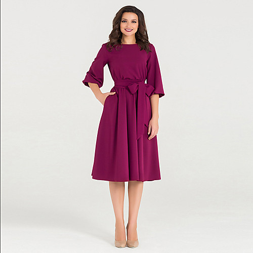 

Women's Sheath Dress - 3/4 Length Sleeve Solid Colored Slim Wine Red Khaki Green Royal Blue S M L XL XXL / Cotton