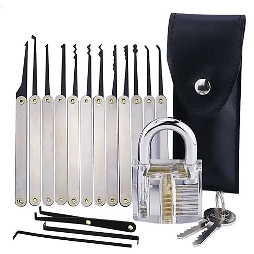 

Transparent Practice Padlock with 12pcs Unlocking Lock Picks Set Key Extractor Tools