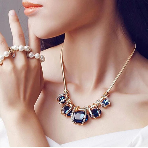 

Women's Sapphire Crystal Statement Necklace Bib Aquarius Ladies European Festival / Holiday Elizabeth Locke Crystal Imitation Diamond Dark Green Blue Necklace Jewelry For Party Special Occasion
