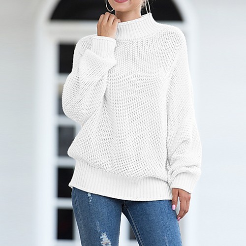 

Women's Solid Colored Long Sleeve Pullover Sweater Jumper, Round Neck Black / White / Orange S / M / L