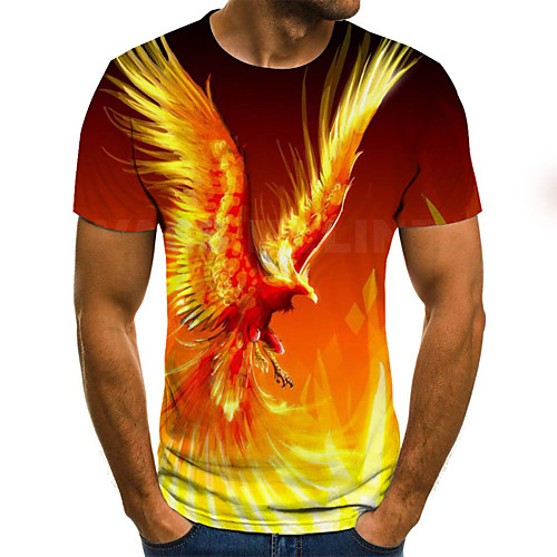 

Men's T shirt Shirt Graphic 3D Animal Plus Size Print Short Sleeve Daily Tops Basic Exaggerated Round Neck Orange / Sports