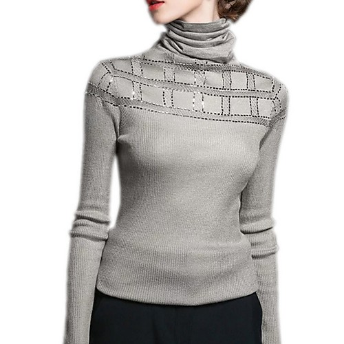 

Women's Solid Colored Long Sleeve Pullover Sweater Jumper, Turtleneck Gray S / M / L