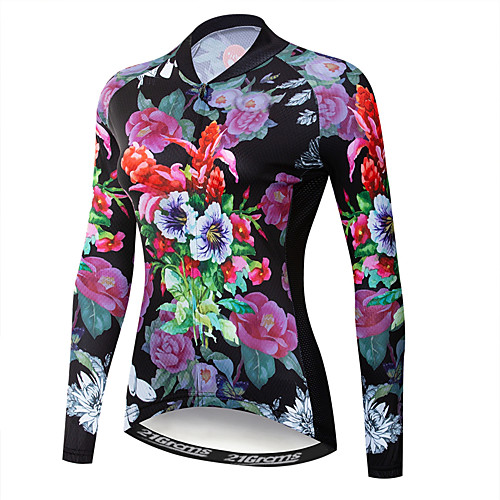 

21Grams Floral Botanical Hawaii Women's Long Sleeve Cycling Jersey - Fuchsia Bike Jersey Top UV Resistant Quick Dry Moisture Wicking Sports Winter Elastane Terylene Polyester Taffeta Mountain Bike