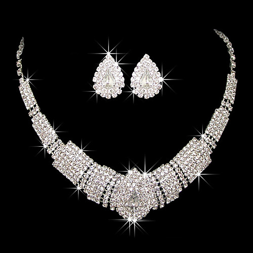 

Women's Clear Red Cubic Zirconia Necklace Earrings Geometrical Heart Classic Baroque Earrings Jewelry Silver For Party Wedding 1 set