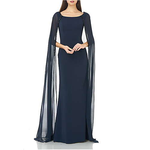 

Mermaid / Trumpet Elegant Formal Evening Dress Scoop Neck 3/4 Length Sleeve Sweep / Brush Train Chiffon Jersey with Pleats 2021