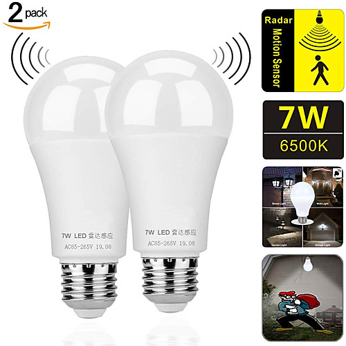 

Motion Sensor Light Bulbs 2PCS 7W E27 Radar Induction And Light-Operated Intelligence LED Light Bulb Dusk To Dawn Safety Light Bulb Outdoor / Indoor AC85-265V