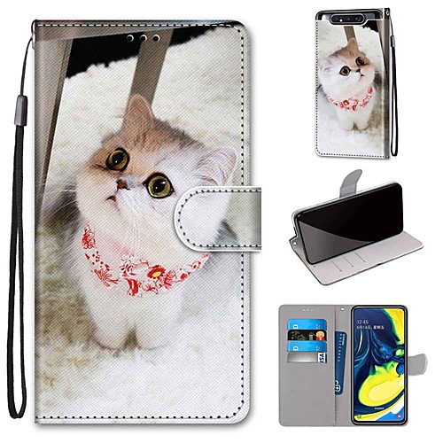 

Case For Samsung Galaxy S10 / S10 Plus / S10 E Wallet / Card Holder / with Stand Red Scarf Kitten PU Leather / TPU for A10s / A20s / A50(2019) / A70(2019) / A90(2019) / Note 10 Plus / J6 Plus(2018)