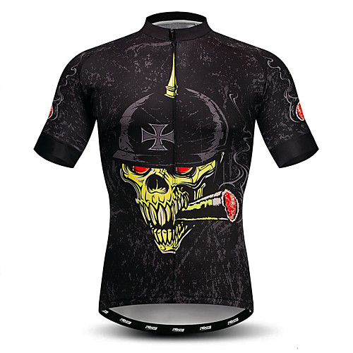 

21Grams Men's Short Sleeve Cycling Jersey Summer Elastane Lycra Polyester Black Sugar Skull Skull Bike Jersey Top Mountain Bike MTB Road Bike Cycling Quick Dry Moisture Wicking Breathable Sports