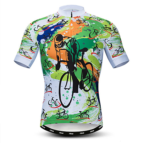 

21Grams Men's Short Sleeve Cycling Jersey Summer Elastane Lycra Polyester Green Graffiti Bike Jersey Top Mountain Bike MTB Road Bike Cycling Quick Dry Moisture Wicking Breathable Sports Clothing