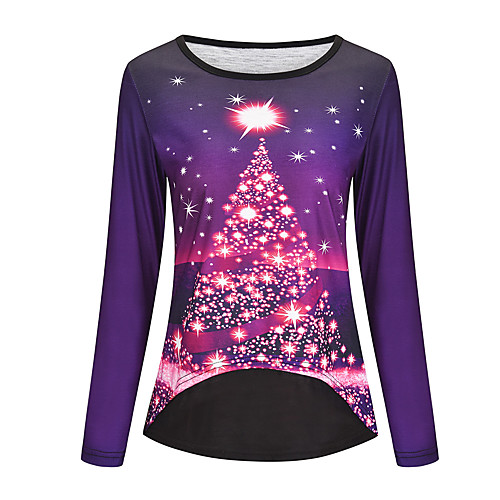 

Women's Christmas Tunic Star Long Sleeve Print Round Neck Christmas Tops Blue Purple Red