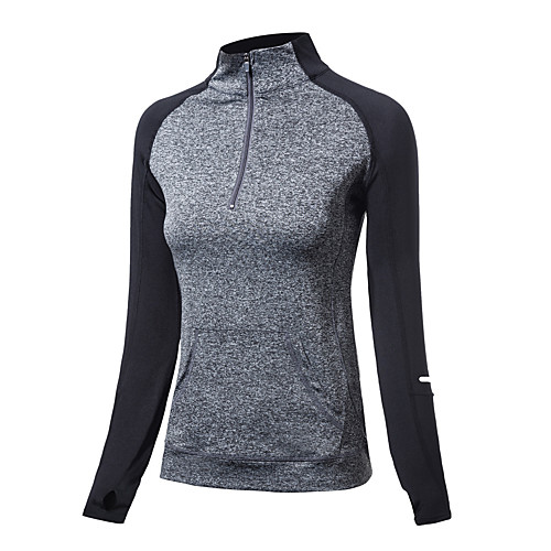 

Women's Long Sleeve Running Shirt Thumbhole Quarter Zip Tee Tshirt Nylon Quick Dry Breathable Soft Fitness Gym Workout Running Jogging Sportswear Black Gray Activewear Stretchy