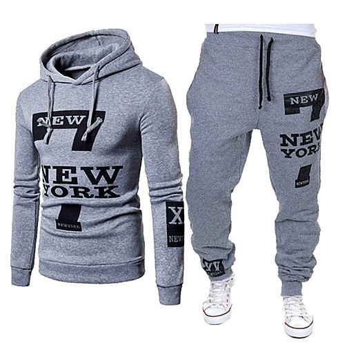 

Men's Activewear Set Hoodie Graphic Text Letter Hooded Daily Sports Casual Streetwear Hoodies Sweatshirts Slim White Light gray Black