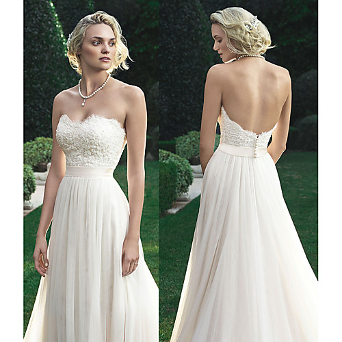 

A-Line Wedding Dresses Sweetheart Neckline Court Train Polyester Strapless Beach Backless with Appliques 2021