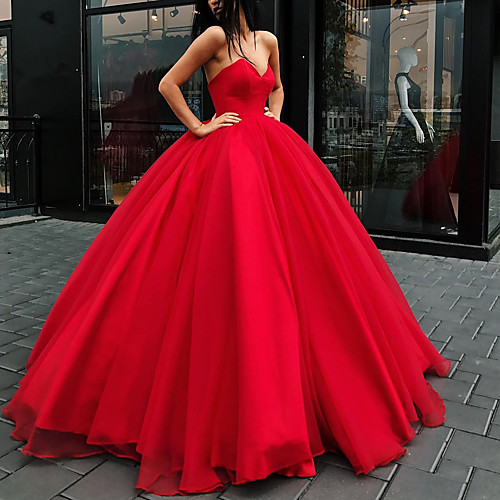 

Ball Gown Wedding Dresses Strapless Floor Length Organza Strapless Plus Size Wedding Dress Red with Draping 2021