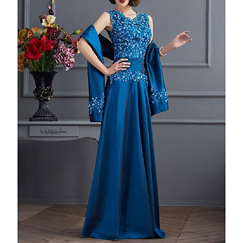 

Two Piece A-Line Mother of the Bride Dress Wrap Included V Neck Floor Length Chiffon Lace Short Sleeve with Sash / Ribbon Ruching 2021