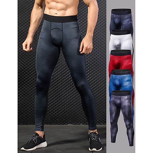 

YUERLIAN Men's High Waist Yoga Pants Cropped Leggings Tights Butt Lift Quick Dry Blue Light Grey Dark Navy Mesh Gym Workout Exercise & Fitness Running Sports Activewear High Elasticity Slim