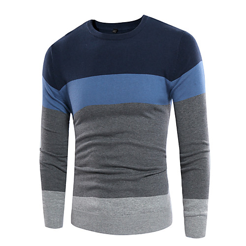 

Men's Color Block Pullover Cotton Long Sleeve Regular Sweater Cardigans V Neck Fall Winter Navy Blue Gray / Weekend