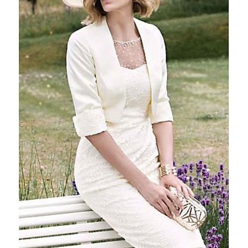 

Two Piece Mother of the Bride Dress Vintage Jewel Neck Knee Length Charmeuse 3/4 Length Sleeve with Embroidery 2021