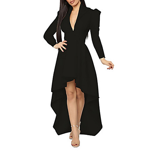 

Women's A Line Dress Knee Length Dress Blue Yellow White Black Red Long Sleeve Solid Colored Deep V Sexy Going out S M L XL XXL 3XL
