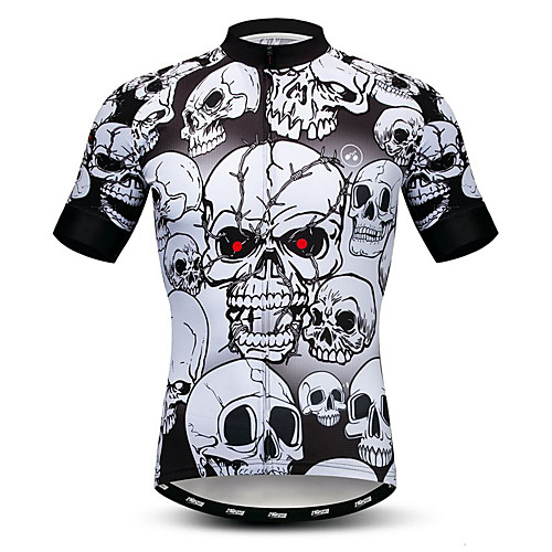 

21Grams Men's Short Sleeve Cycling Jersey Black / White Skull Bike Jersey Top Mountain Bike MTB Road Bike Cycling Breathable Moisture Wicking Quick Dry Sports Polyester Elastane Terylene Clothing