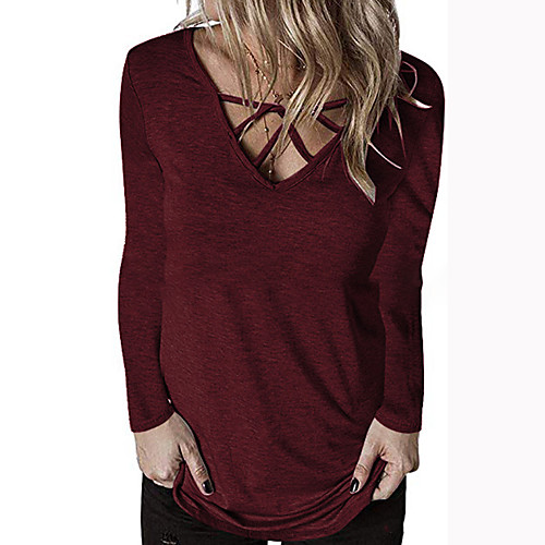 

Women's Solid Colored Long Sleeve Pullover Sweater Jumper, Deep V Black / Wine / Gray S / M / L