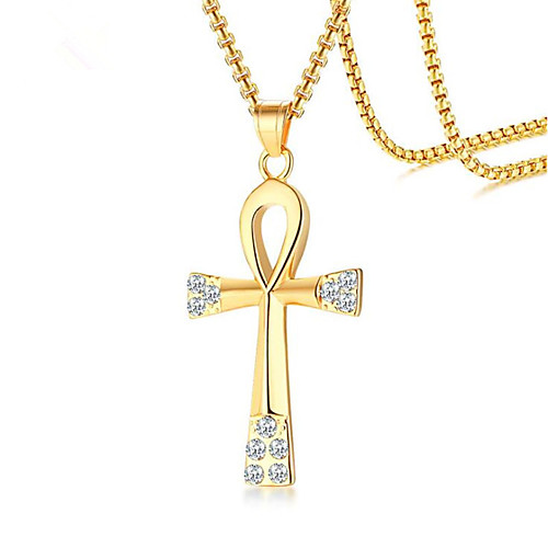 

Men's Cubic Zirconia Pendant Necklace Cross Fashion Titanium Steel Gold 60 cm Necklace Jewelry 1pc For Daily Work