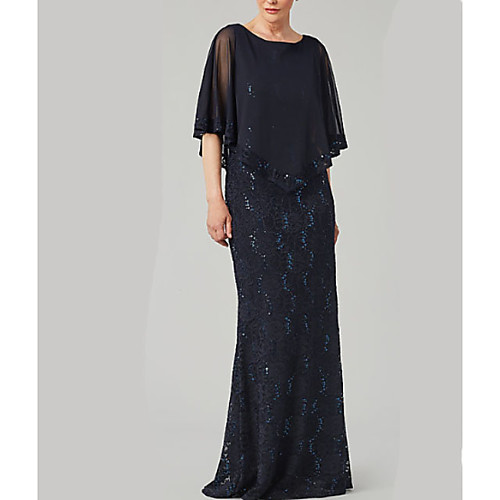 

Sheath / Column Mother of the Bride Dress Elegant & Luxurious Jewel Neck Floor Length Chiffon Half Sleeve with Lace Beading Embroidery 2021